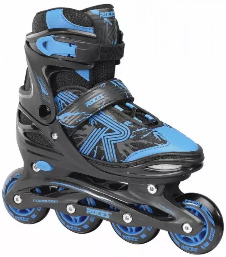 Black blue Roces Jokey adjustable inline skate for kids with four wheels of 72 mm